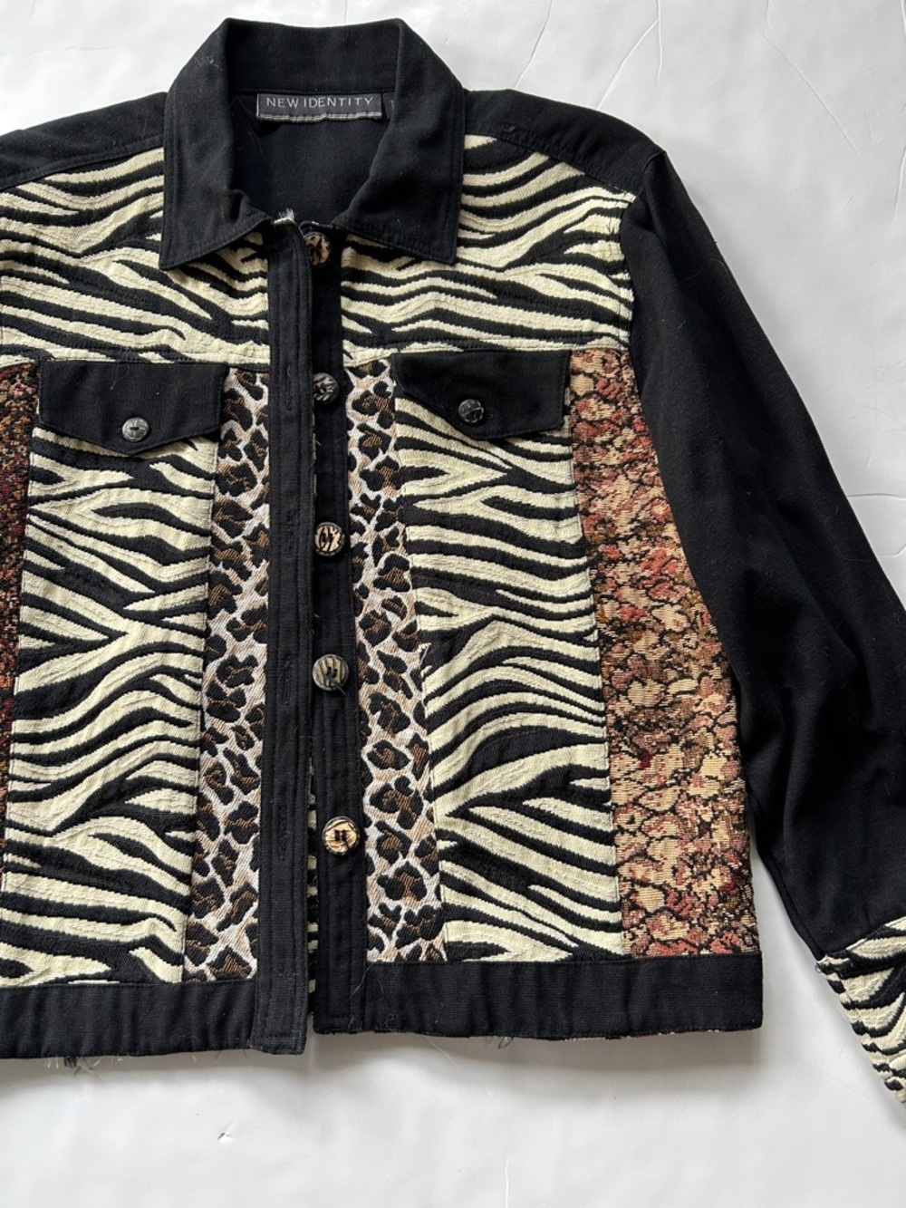 Vintage Black Zebra & Leopard Patchwork Jean Jacket S